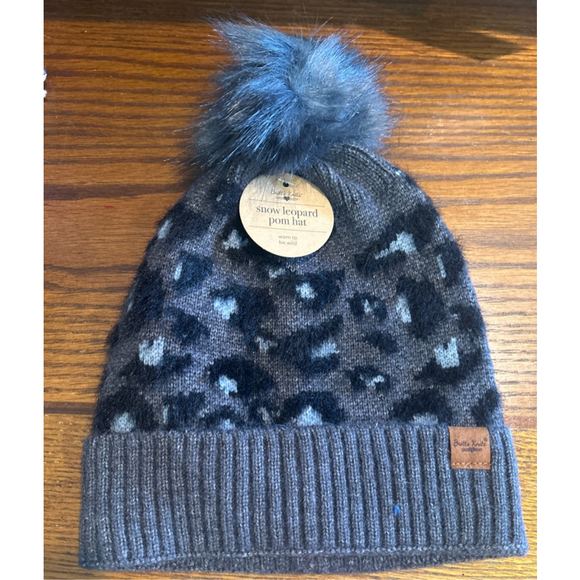 Britt's Knits Accessories - Women's Britt's Knits Gray Black Snow Leopard Pom Hat One Size